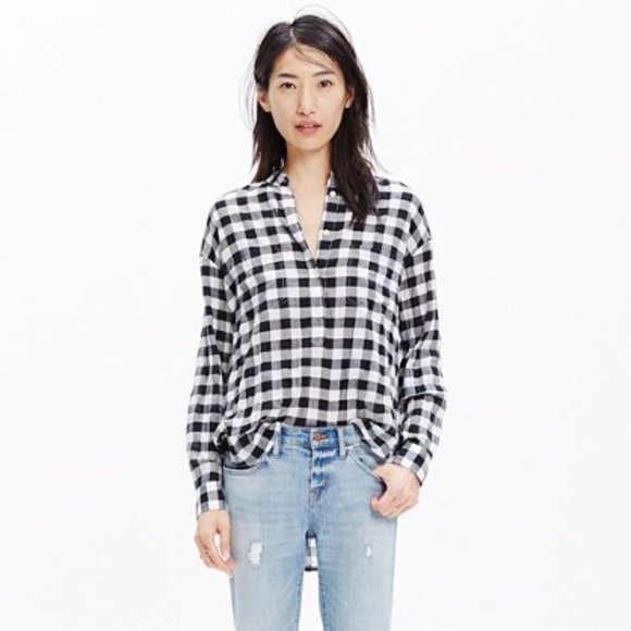 Madewell Tops - Madewell Black & White Buffalo Check Henley